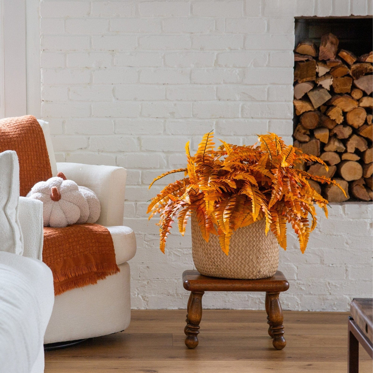 19" Autumn Artificial Fall Boston Fern - Set of 6