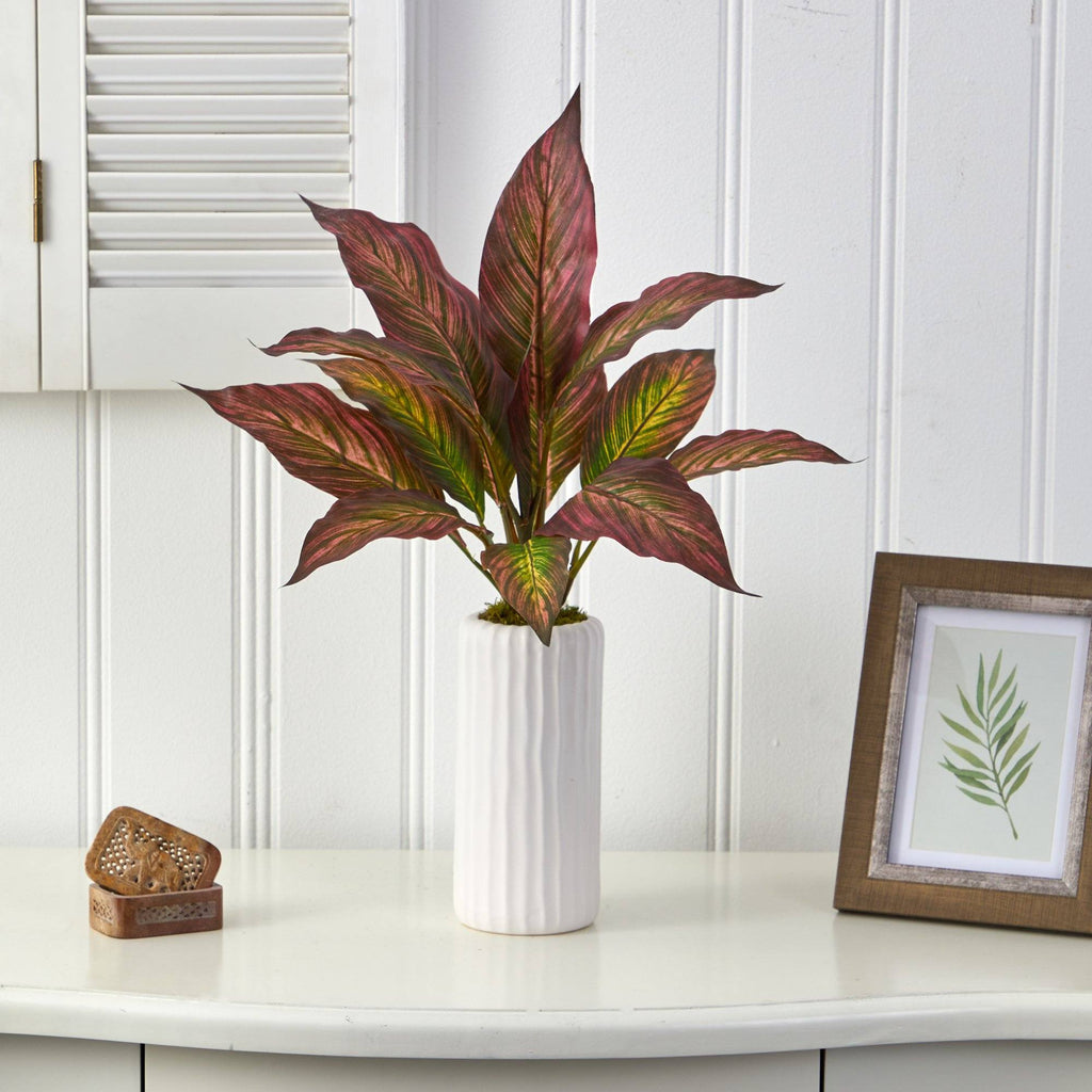 19” Musa Leaf Artificial Plant in White Planter