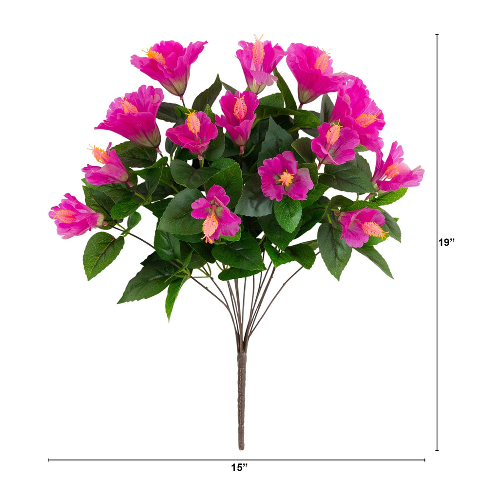 19" UV Resistant Artificial Hibiscus Bush (Indoor/Outdoor) - Set of 3