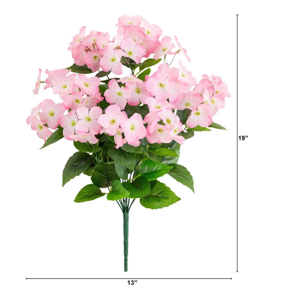 19" UV Resistant Artificial Hydrangea Bush (Indoor/Outdoor) - Set of 3