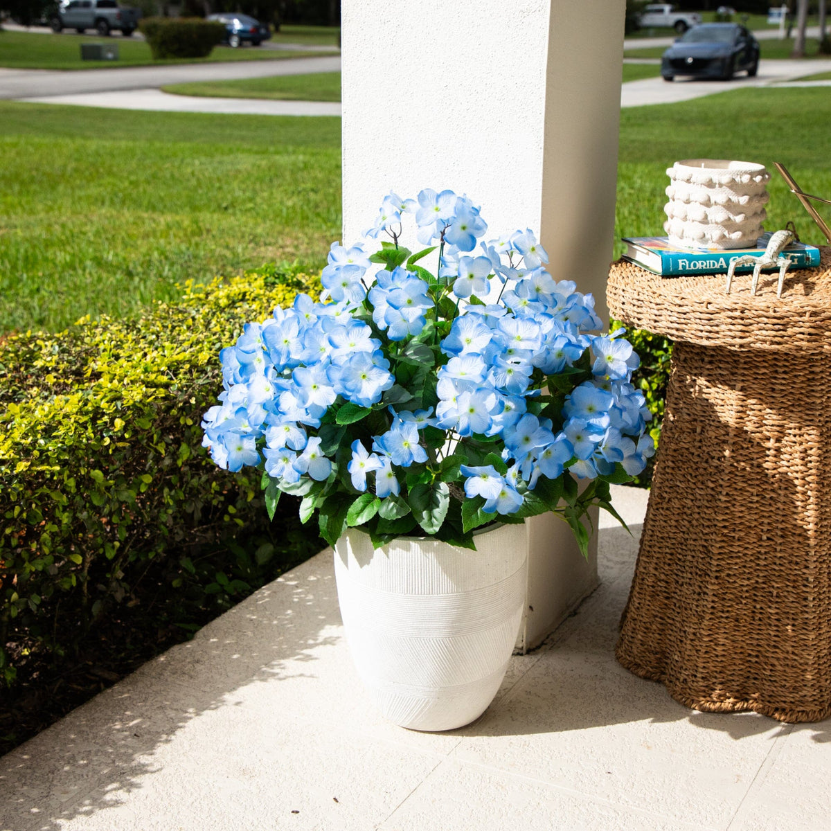 19" UV Resistant Artificial Hydrangea Bush (Indoor/Outdoor) - Set of 3