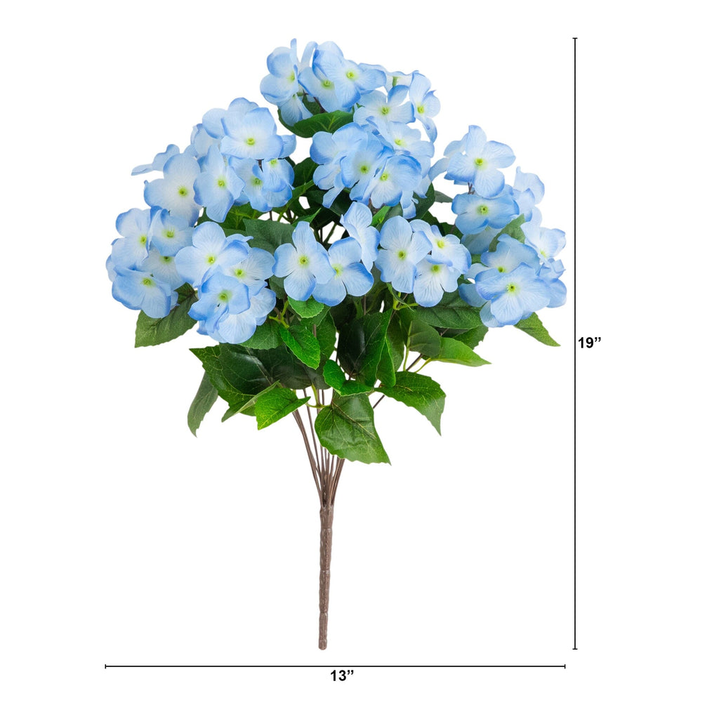 19" UV Resistant Artificial Hydrangea Bush (Indoor/Outdoor) - Set of 3