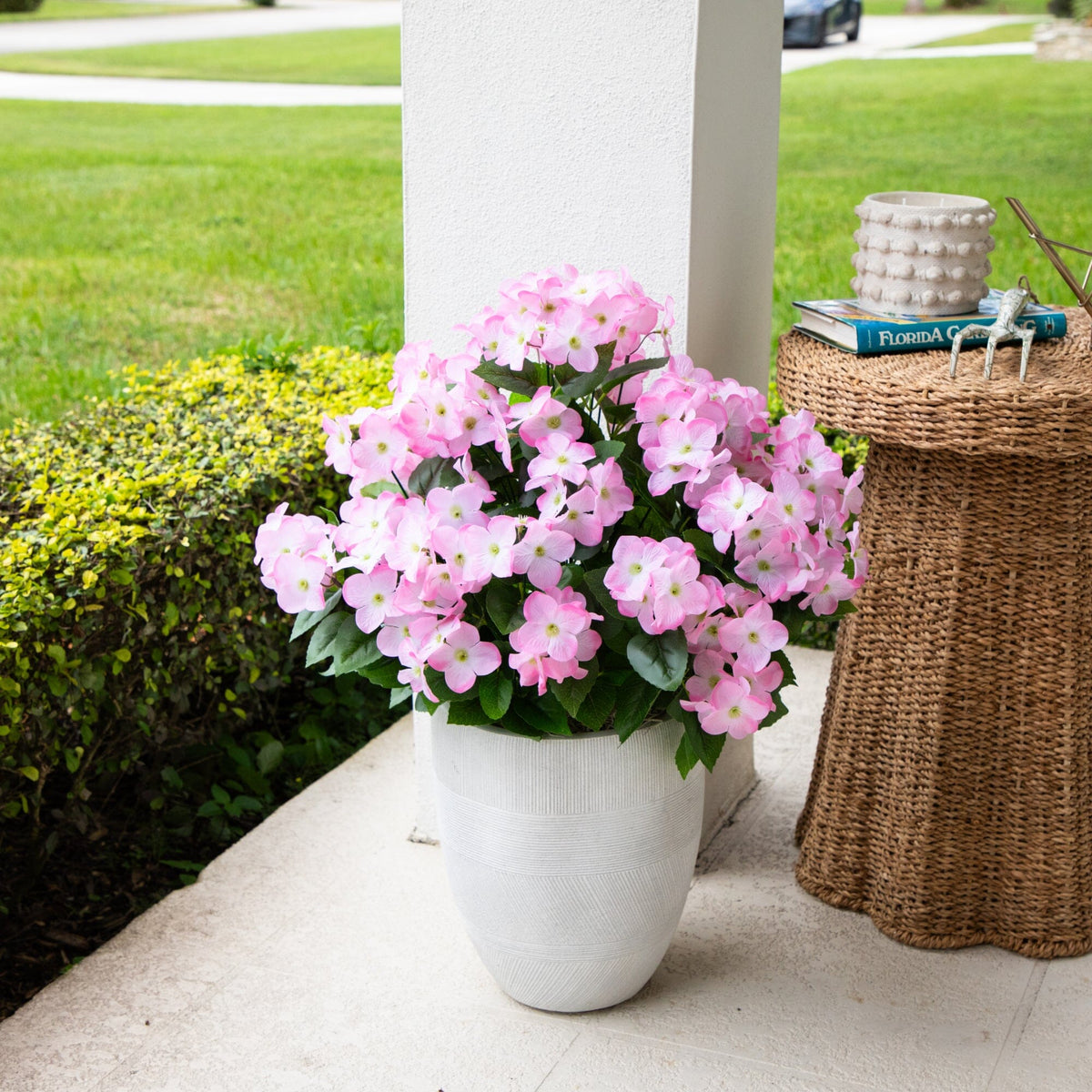 19" UV Resistant Artificial Hydrangea Bush (Indoor/Outdoor) - Set of 3