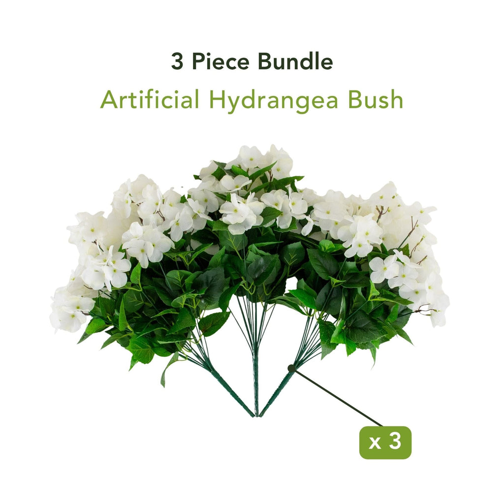 19" UV Resistant Artificial Hydrangea Bush (Indoor/Outdoor) - Set of 3