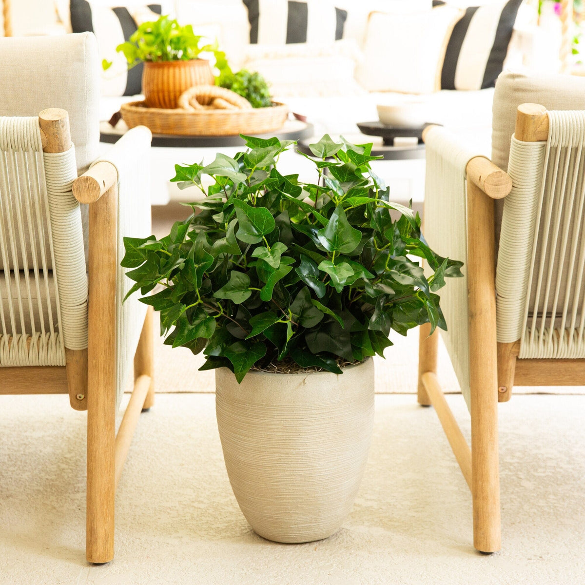 19" UV Resistant Artificial Puff Ivy Bush (Indoor/Outdoor) - Set of 3