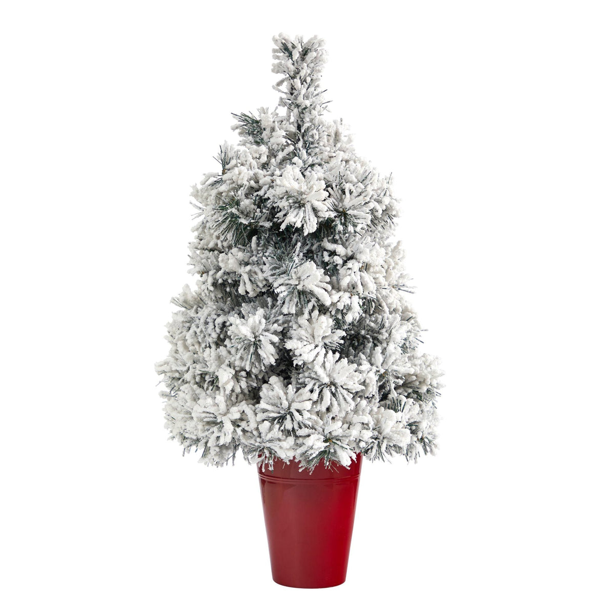 2’ Flocked Artificial Christmas Tree with 30 Clear LED Lights in Burgundy Vase