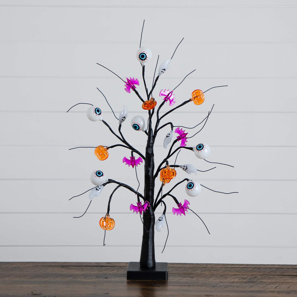 2' Pre-Lit Artificial Halloween Eyeballs, Ghosts, Bats & Pumpkins 24 LED Lighted Ornament Tree