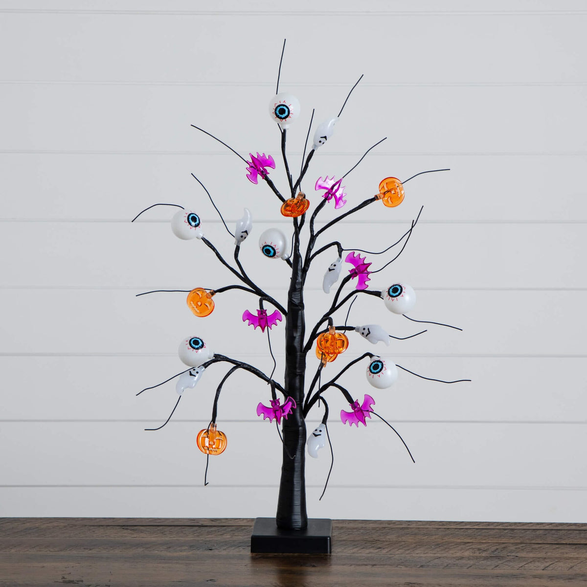 2' Pre-Lit Artificial Halloween Eyeballs, Ghosts, Bats & Pumpkins 24 LED Lighted Ornament Tree
