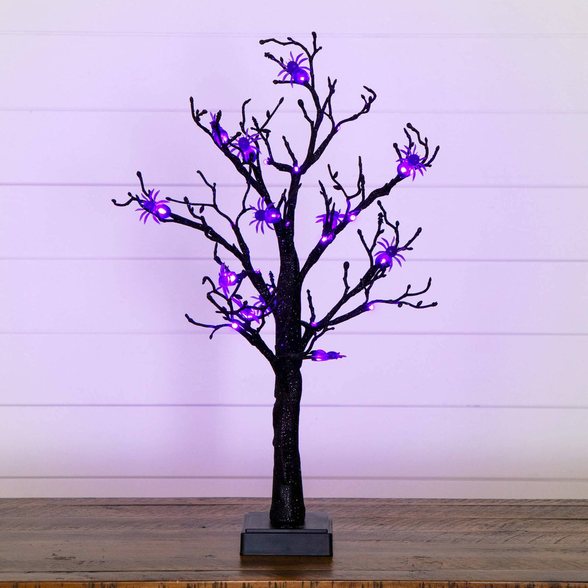 2' Pre-Lit Artificial Halloween Spider Twig Tree with 24 Purple LED Lights