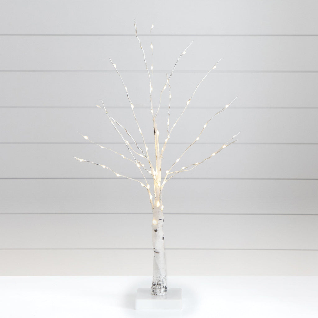 2’ Pre-Lit Artificial White Birch Tree with 60 Warm White LED Lights