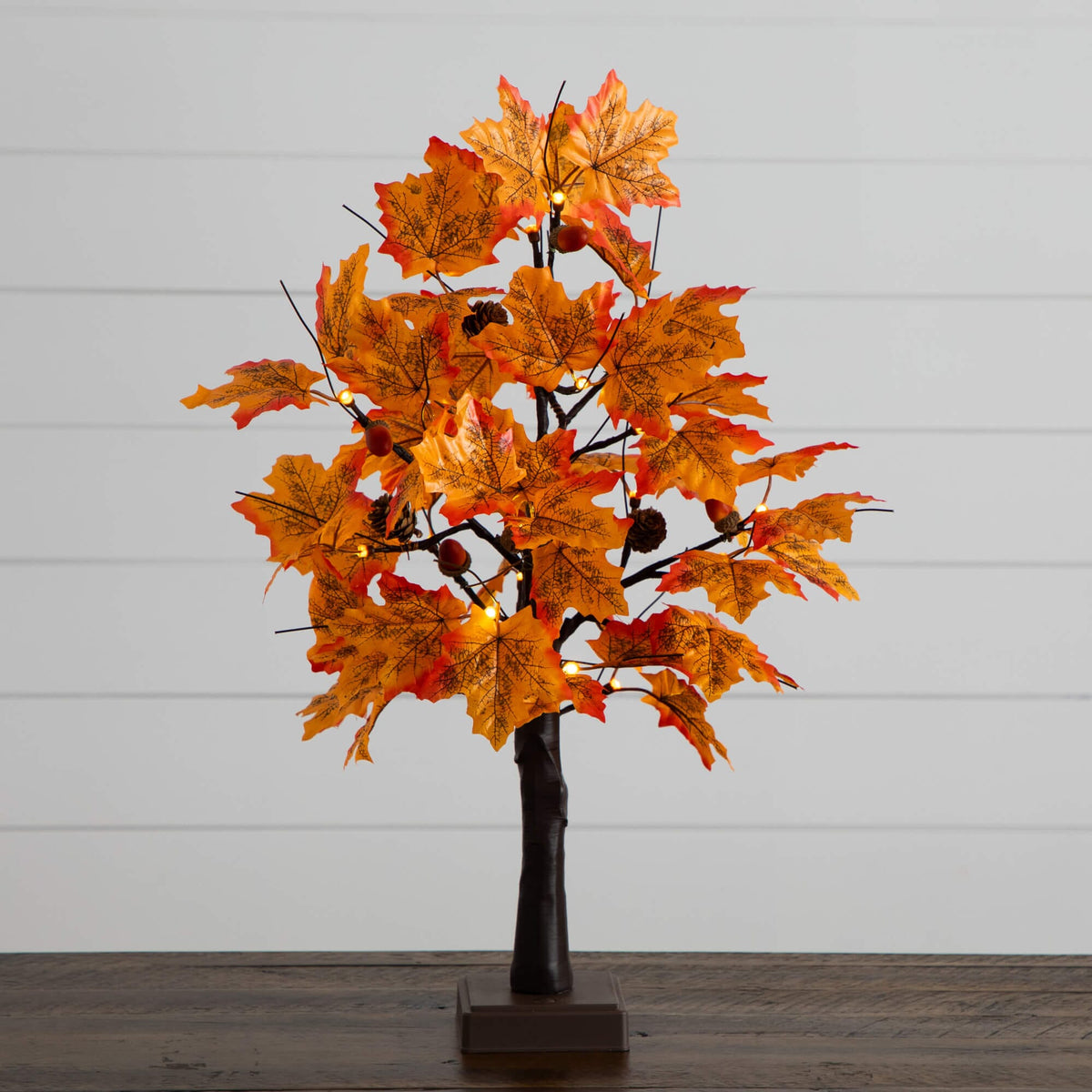 2' Pre-Lit Autumn Maple Artificial Fall Tree with Acorns & Pinecones and 18 Warm White LED Lights