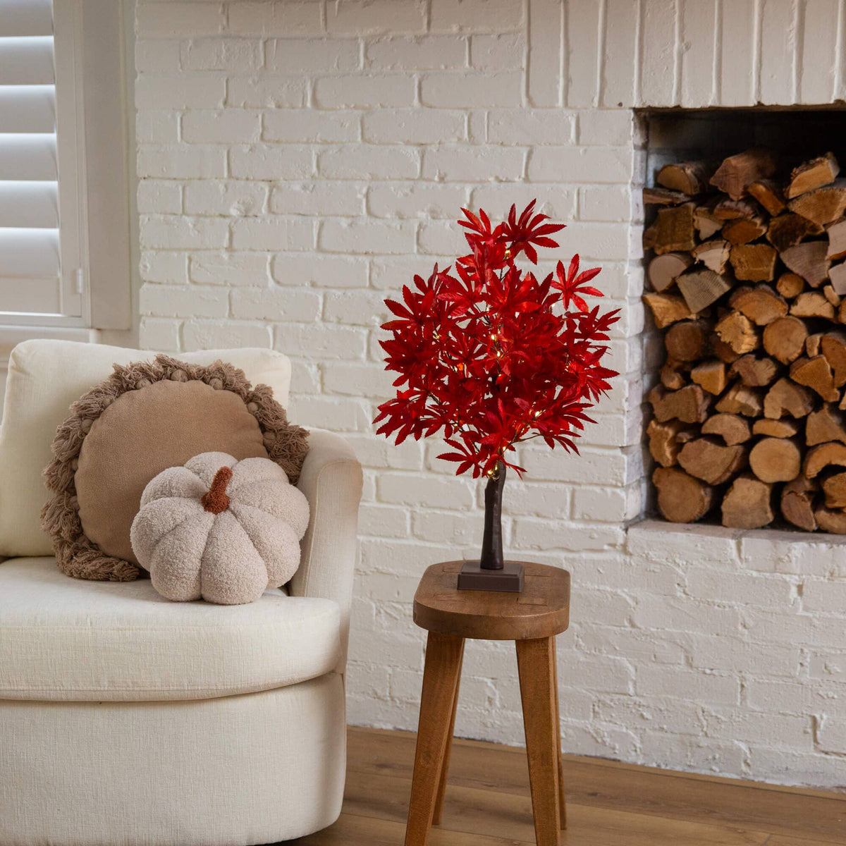 2' Pre-Lit Red Autumn Maple Artificial Fall Tree with 50 Warm White LED Lights and Detachable Base