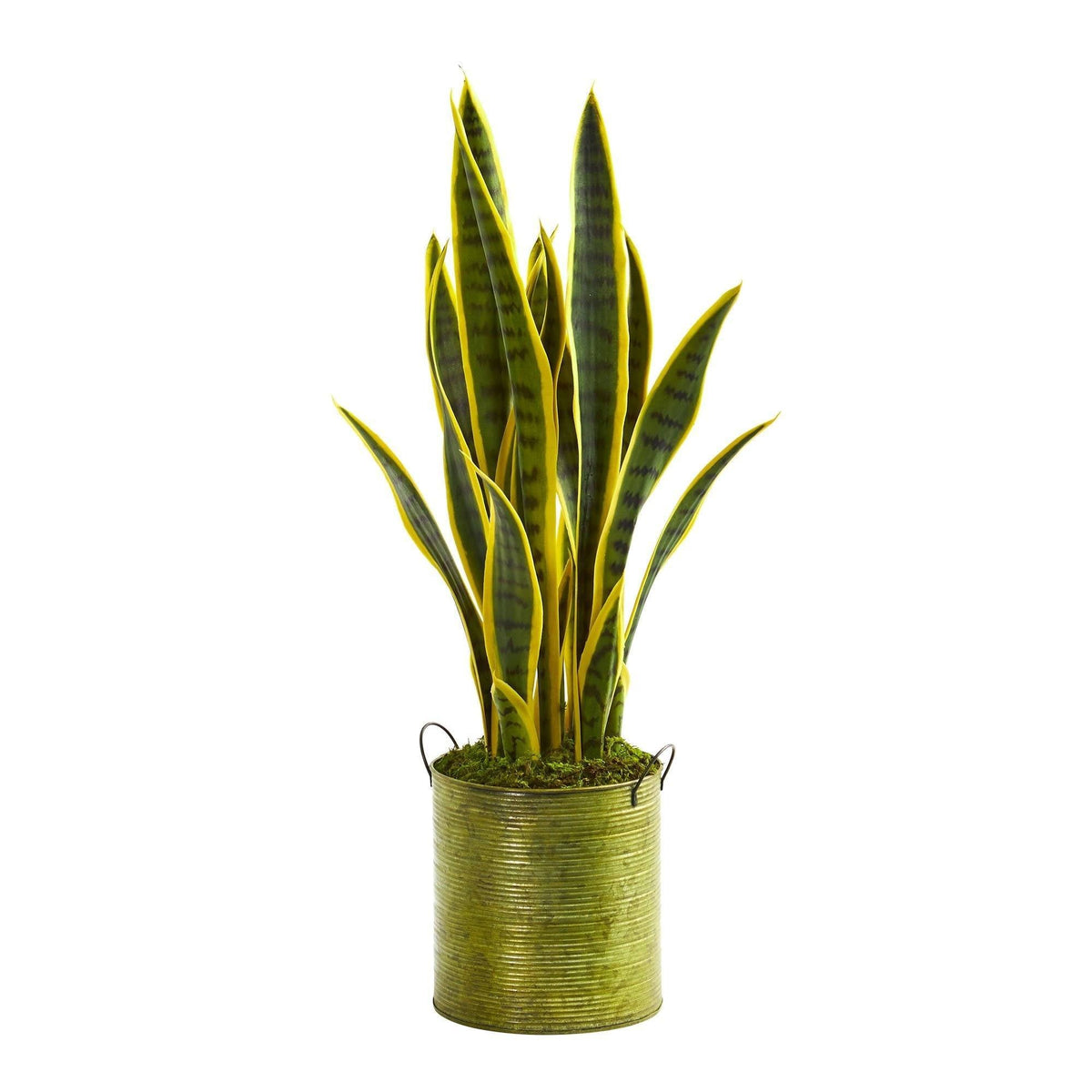 2’ Sansevieria Artificial Plant in Metal Green Planter