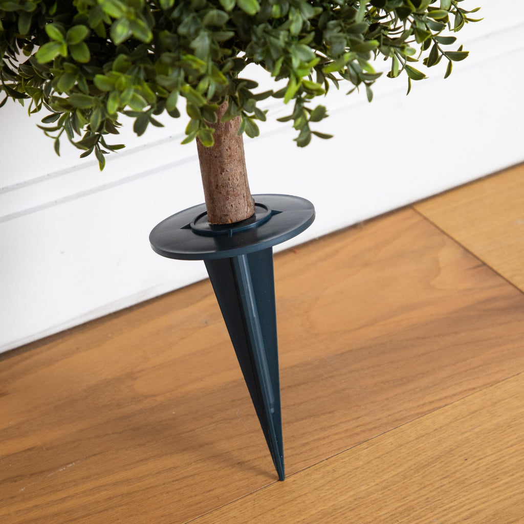 2' UV Resistant Artificial Boxwood Topiary with Integrated Ground Stake (Indoor/Outdoor) - Set of 2