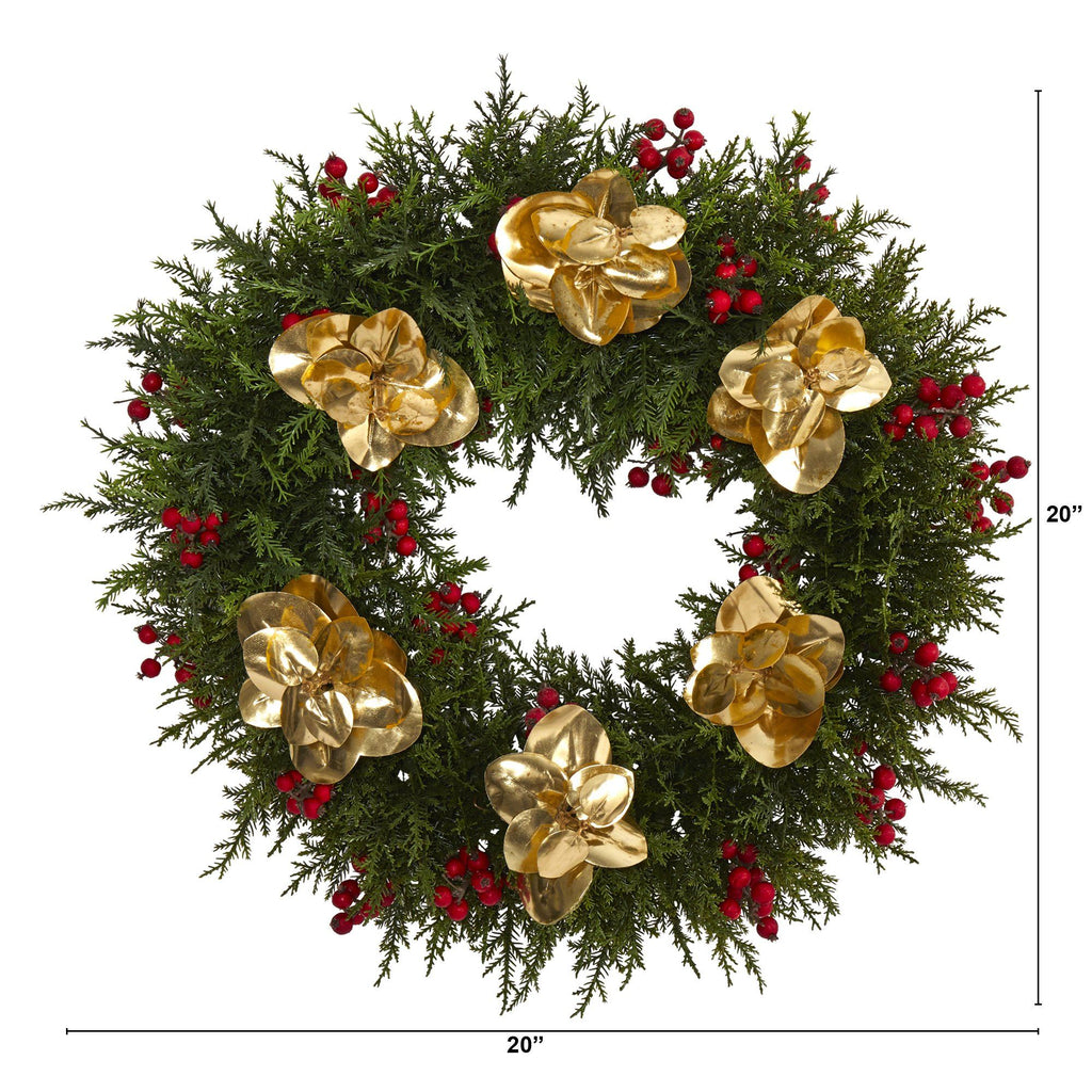20” Cedar Berry and Metallic Eucalyptus Artificial Wreath