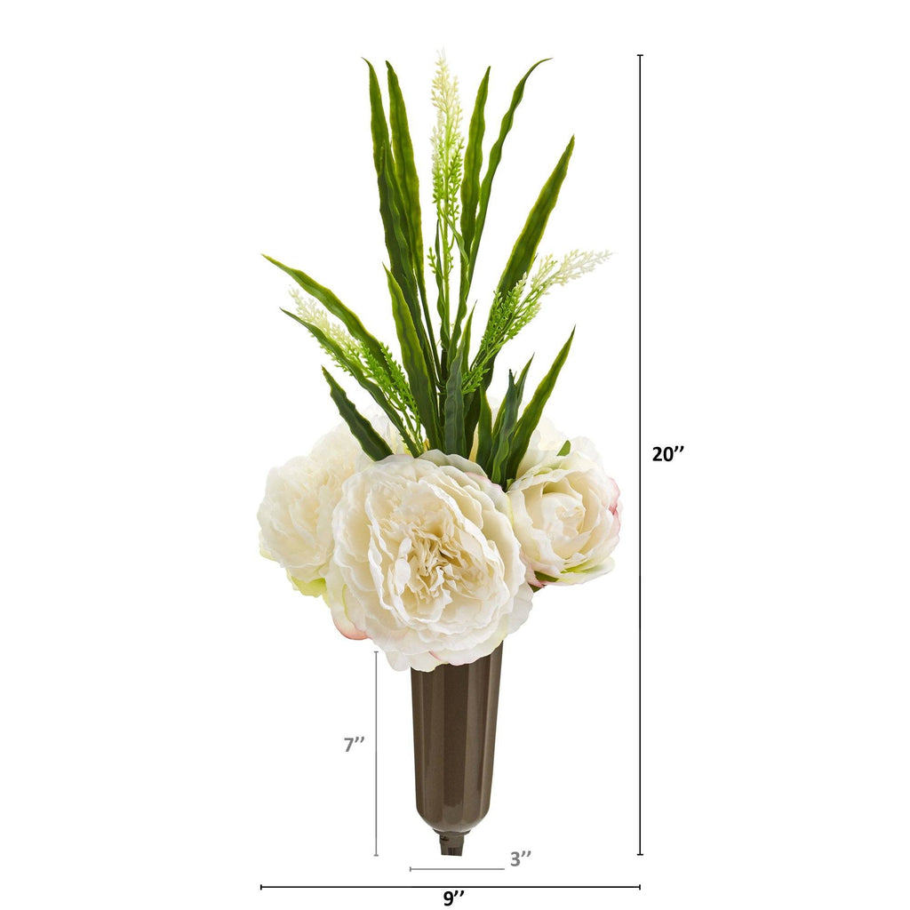 20” Peony and Grass Graveside Memorial Arrangement in Vase