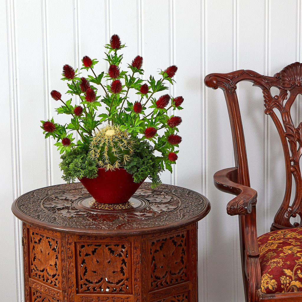 20” Thistle and Cactus Succulent Artificial Arrangement in Vase