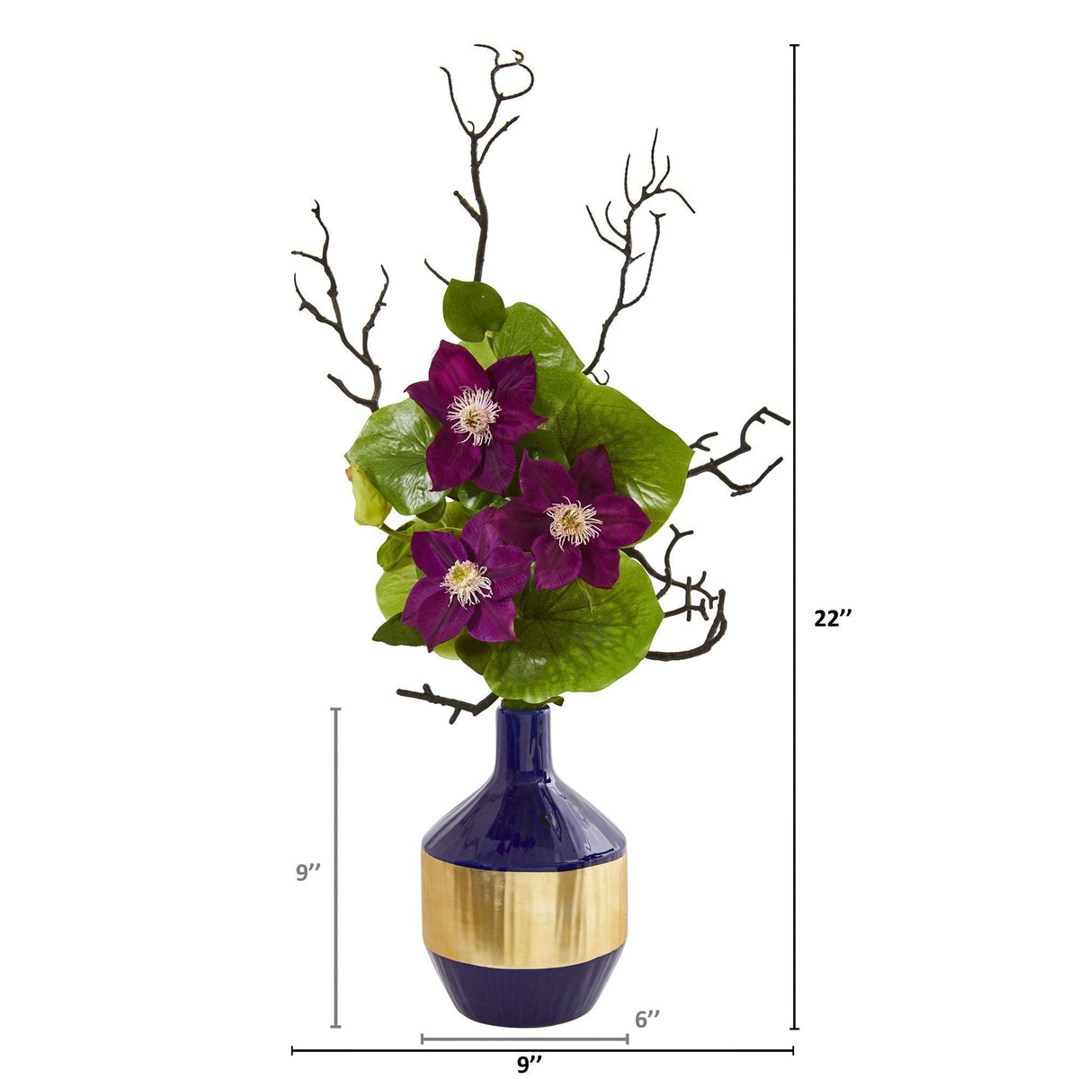 22” Anemone and Lotus Leaf Artificial Arrangement in Vase