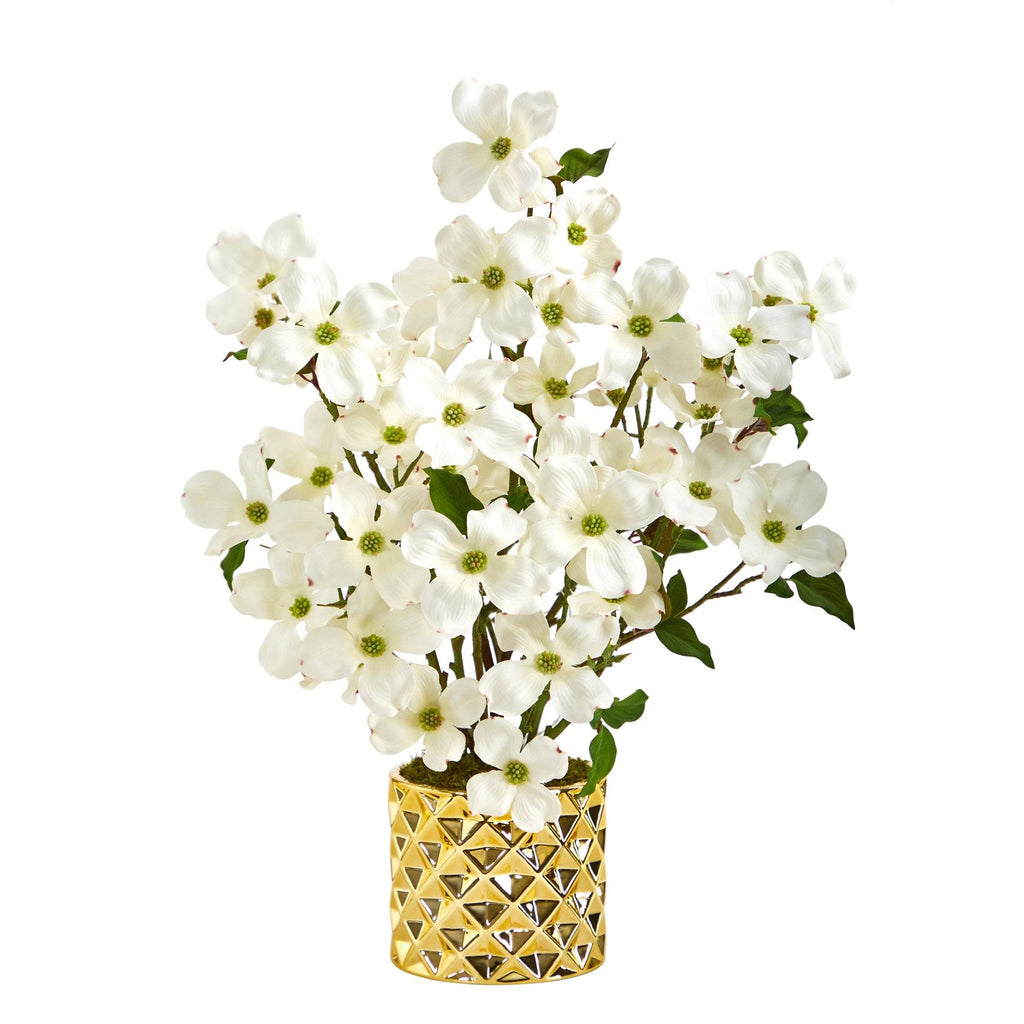 22” Dogwood Artificial Arrangement in Gold Vase