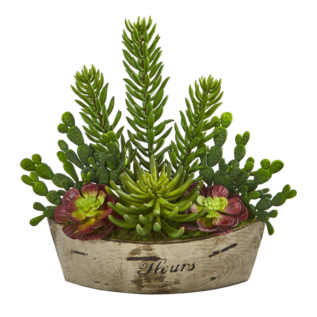 22” Echeveria and Cactus Succulent Artificial Plant in Decorative Planter
