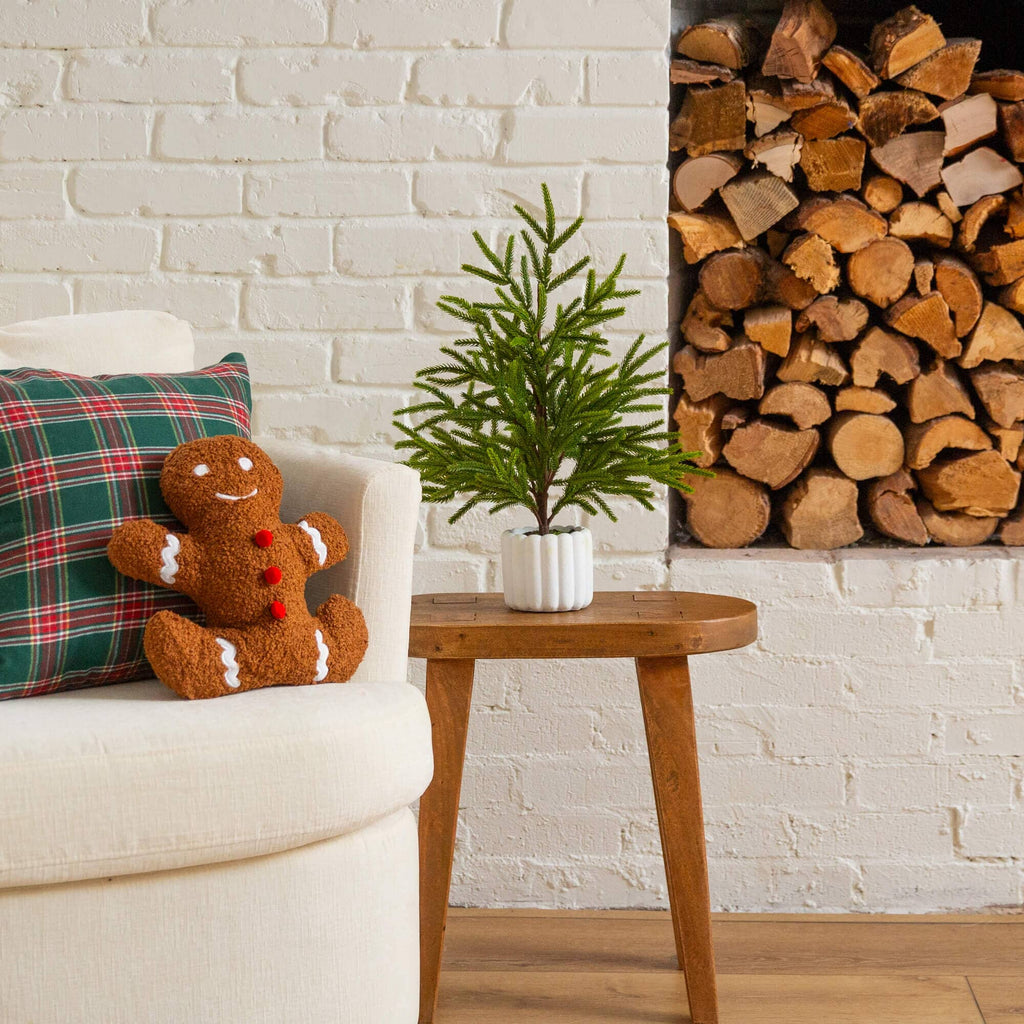 22" Artificial Real Touch Norfolk Island Pine in White Decorative Planter with Natural Look