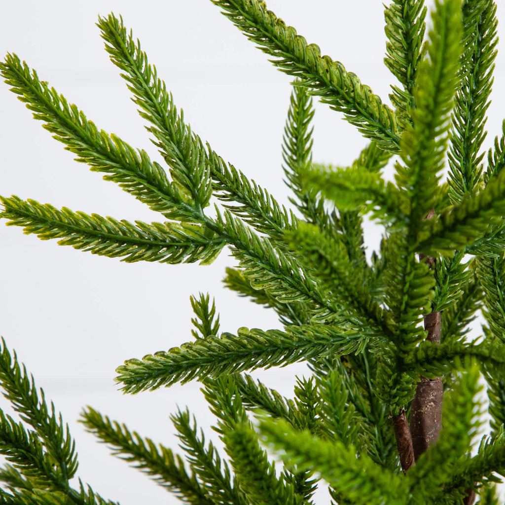 22" Artificial Real Touch Norfolk Island Pine in White Decorative Planter with Natural Look