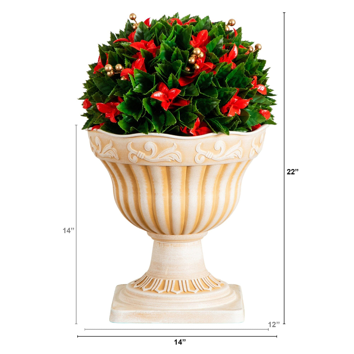 22" UV Resistant Artificial Red Tip Photinia Christmas Ball in Classic Decorative Planter (Indoor/Outdoor)