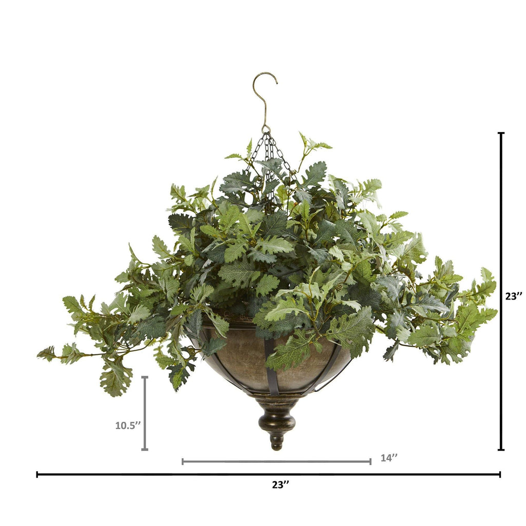 23” Dusty Miller Artificial Plant in Hanging Bowl