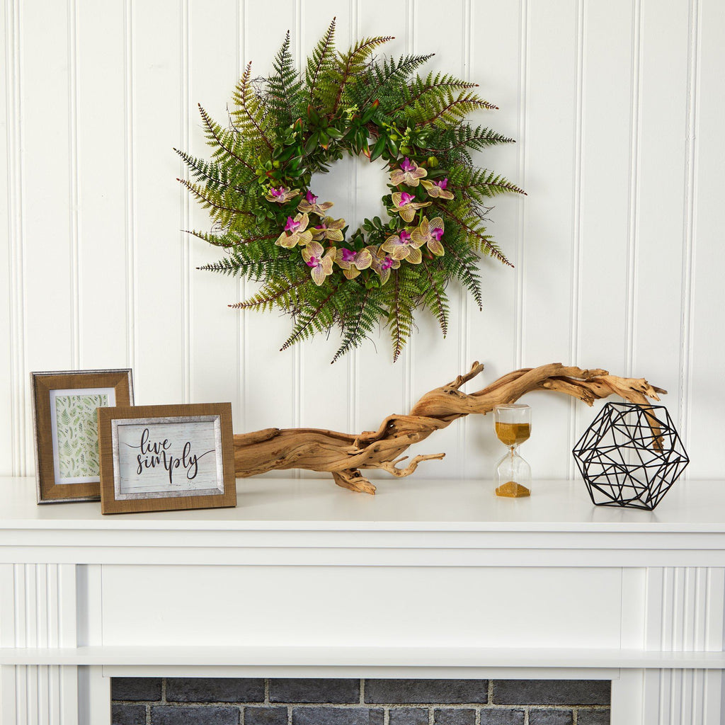 23” Fern and Phalaenopsis Orchid Artificial Wreath