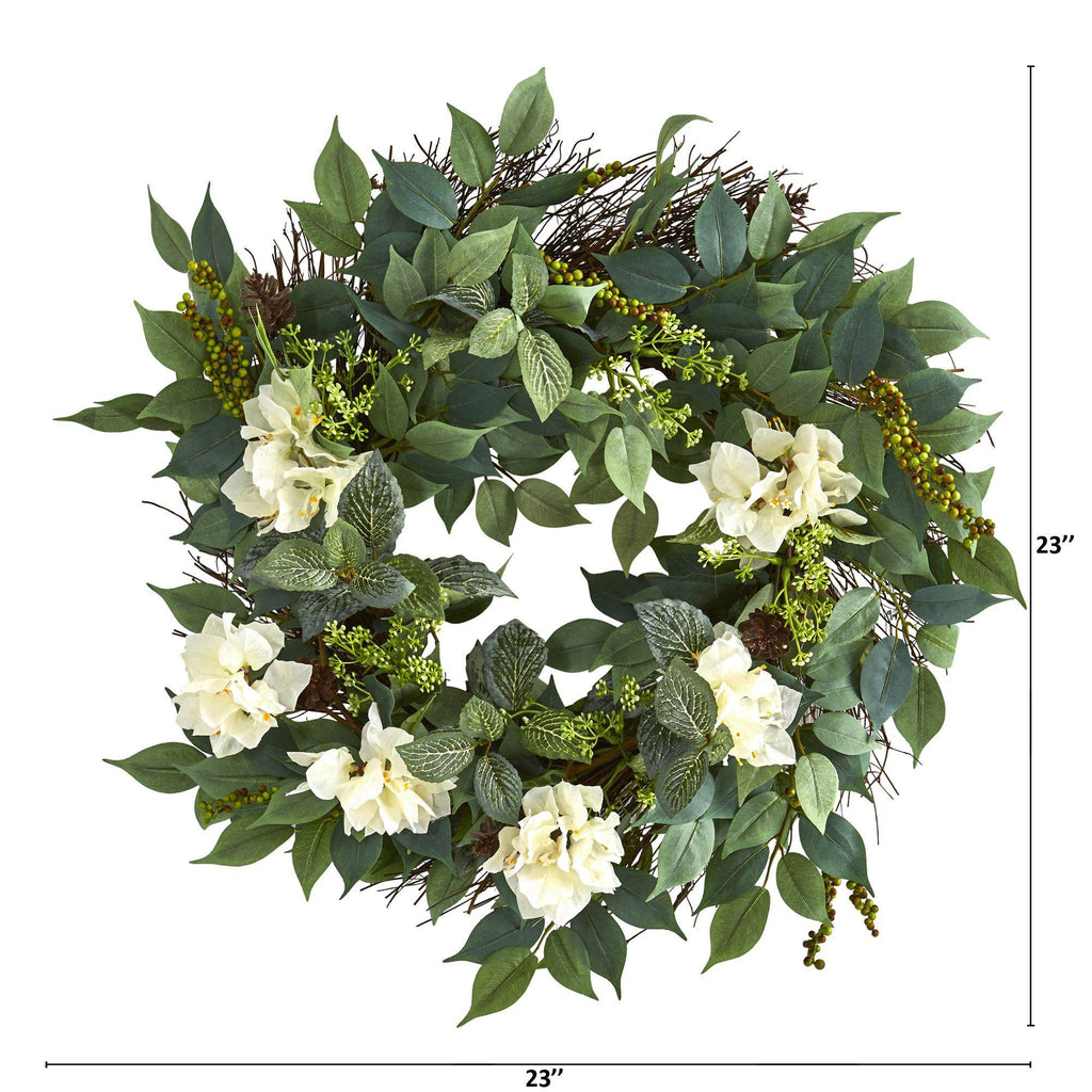 23” Mixed Greens and Bougainvillea Artificial Wreath