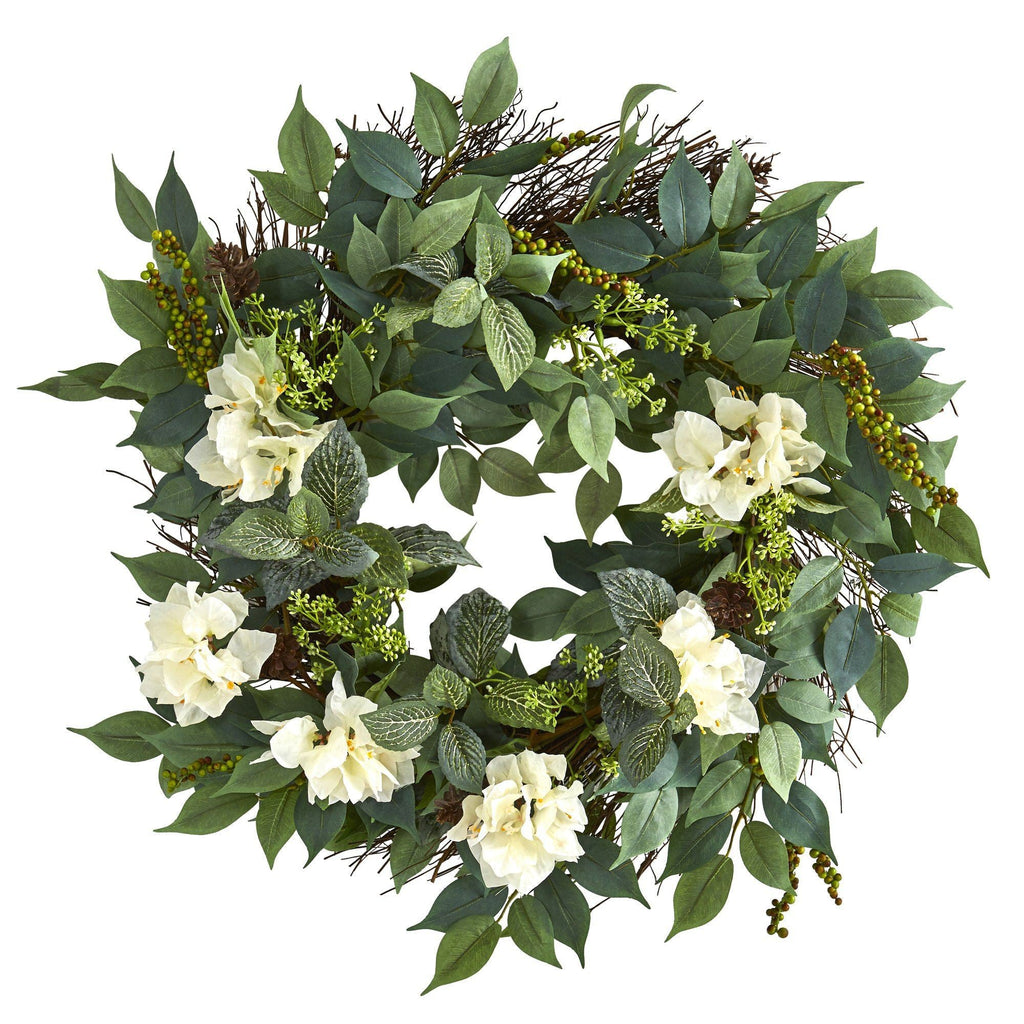 23” Mixed Greens and Bougainvillea Artificial Wreath