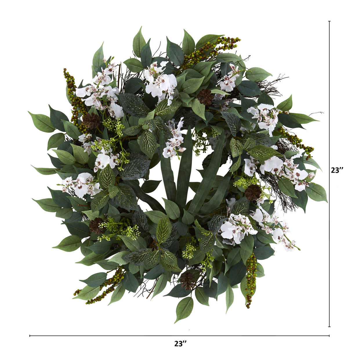23” Mixed Greens and Dancing Lady Orchid Artificial Wreath