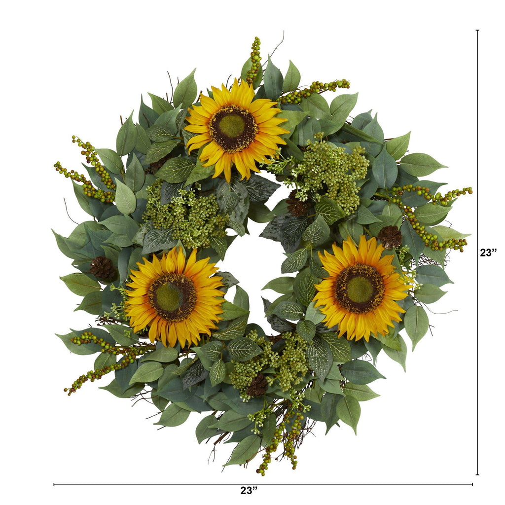 23” Mixed Greens and Sunflower Artificial Wreath
