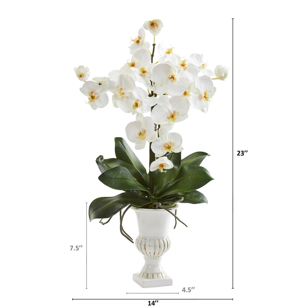 23” Phalaenopsis Orchid Artificial Arrangement in White Urn