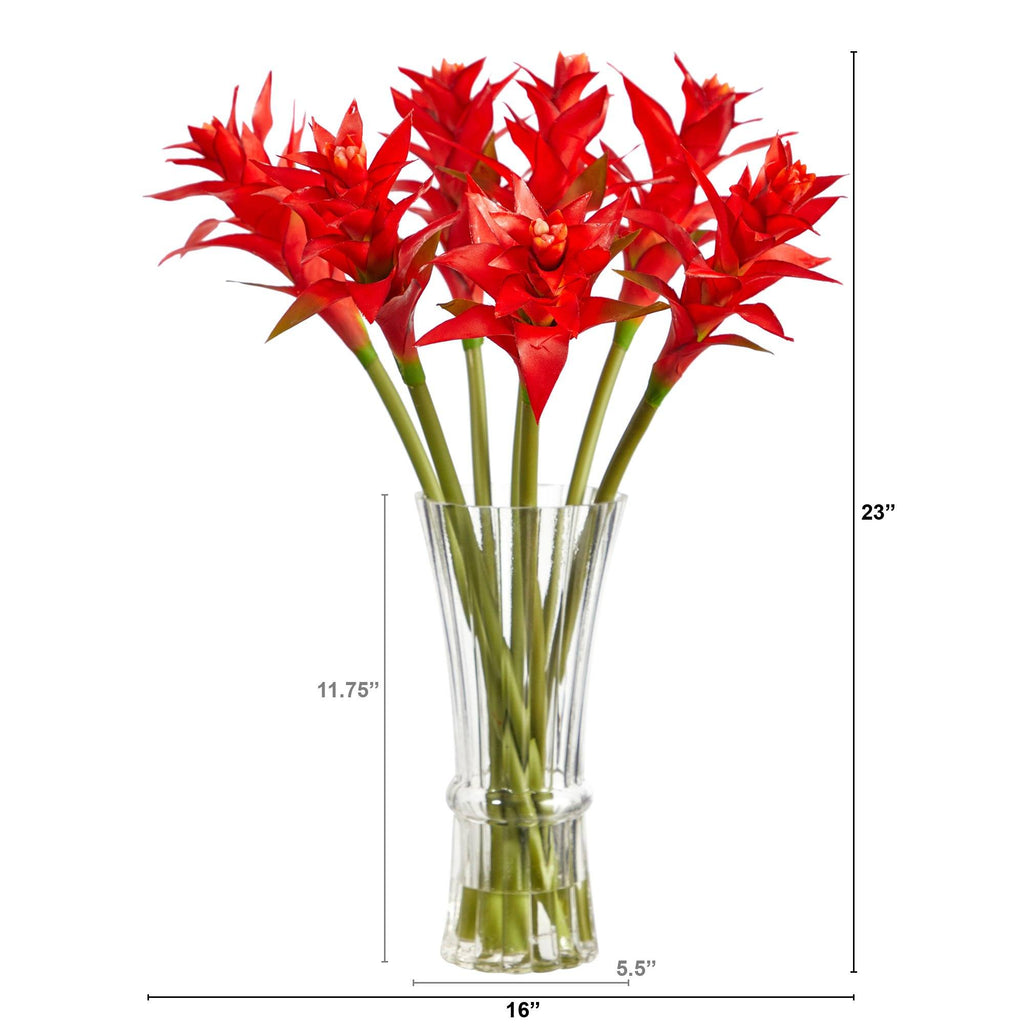 23” Star Bromeliad Artificial Arrangement in Glass Vase