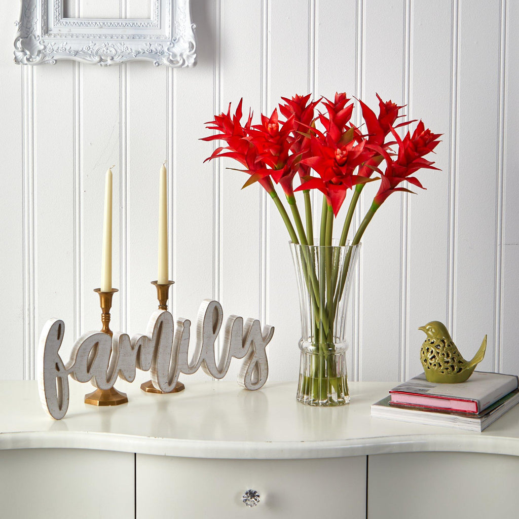23” Star Bromeliad Artificial Arrangement in Glass Vase