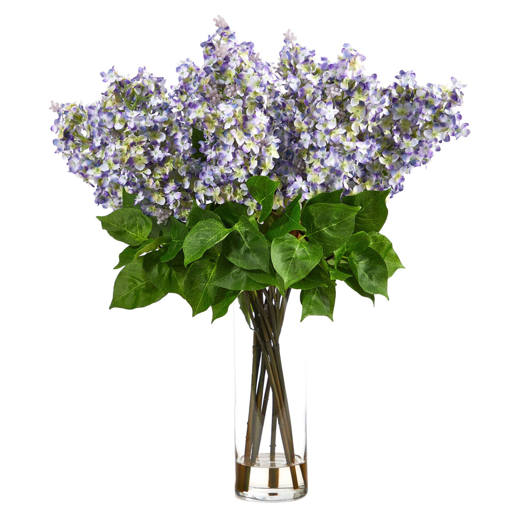 24” Artificial Lilac  Arrangement with  Cylinder Glass Vase