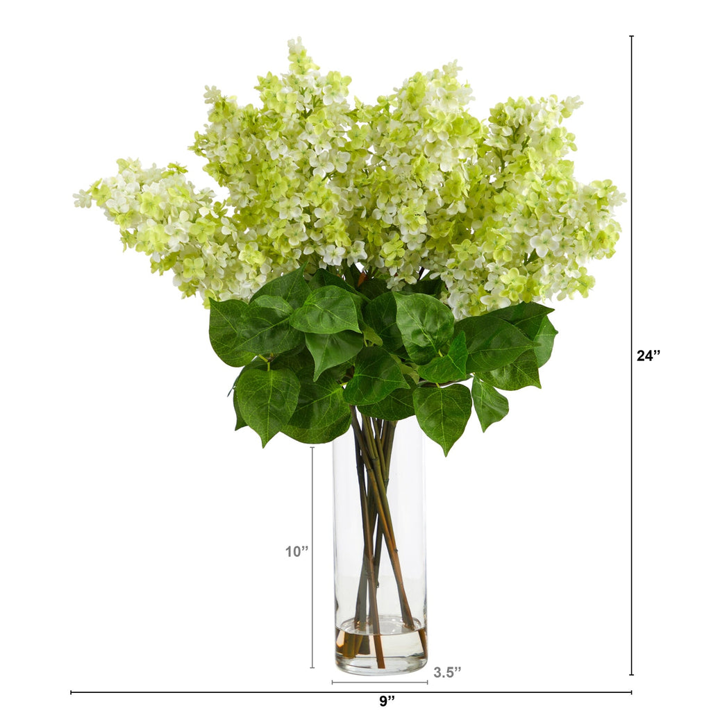 24” Artificial Lilac  Arrangement with  Cylinder Glass Vase
