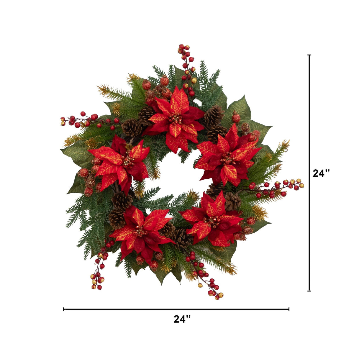 24" Artificial Poinsettia & Berry Wreath