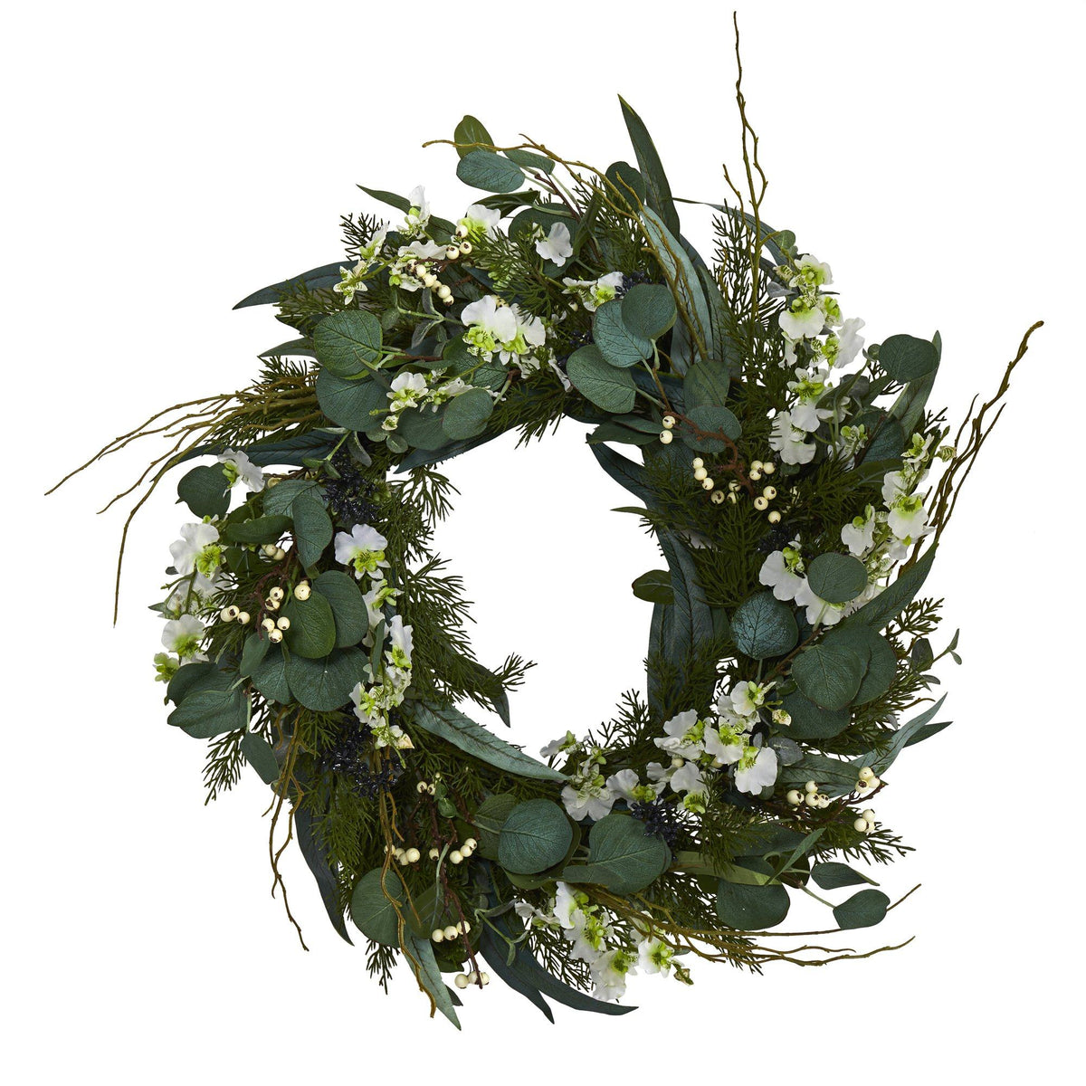 24” Eucalyptus, Dancing Lady Orchid and Mixed Greens Artificial Wreath