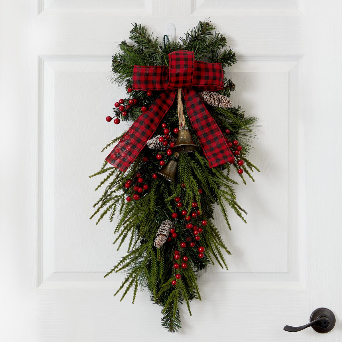24” Holiday Christmas Pine Cones, Berry and Bells Teardrop