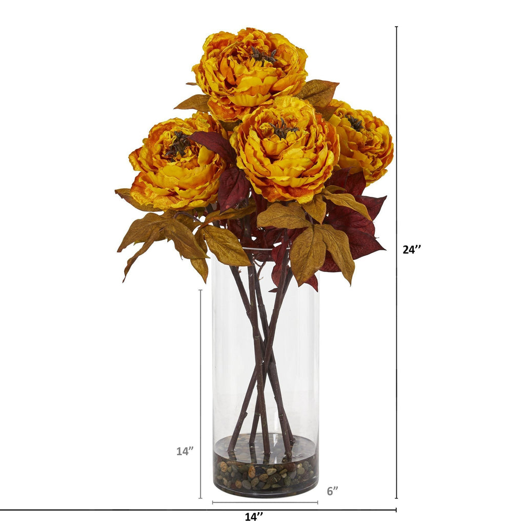 24” Peony Artificial Arrangement in Glass Vase