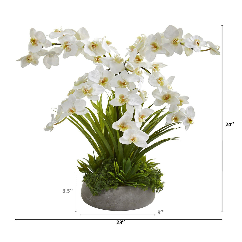 24” Phalaenopsis Orchid and Agave Artificial Arrangement in Gray Vase