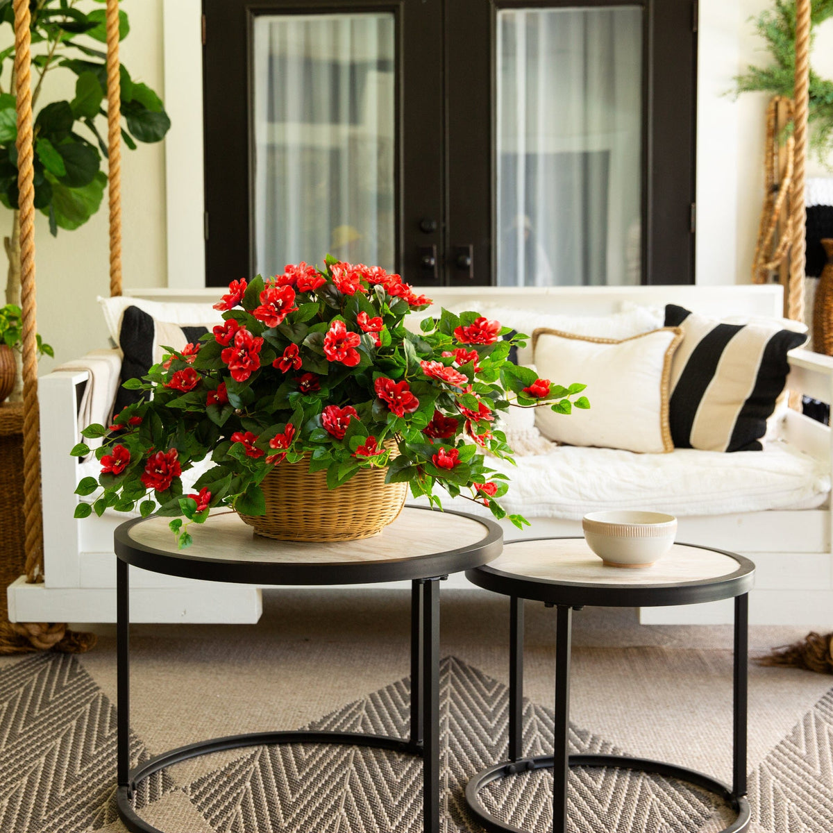 24" UV Resistant Artificial Azalea Hanging Plant (Indoor/Outdoor) - Set of 3