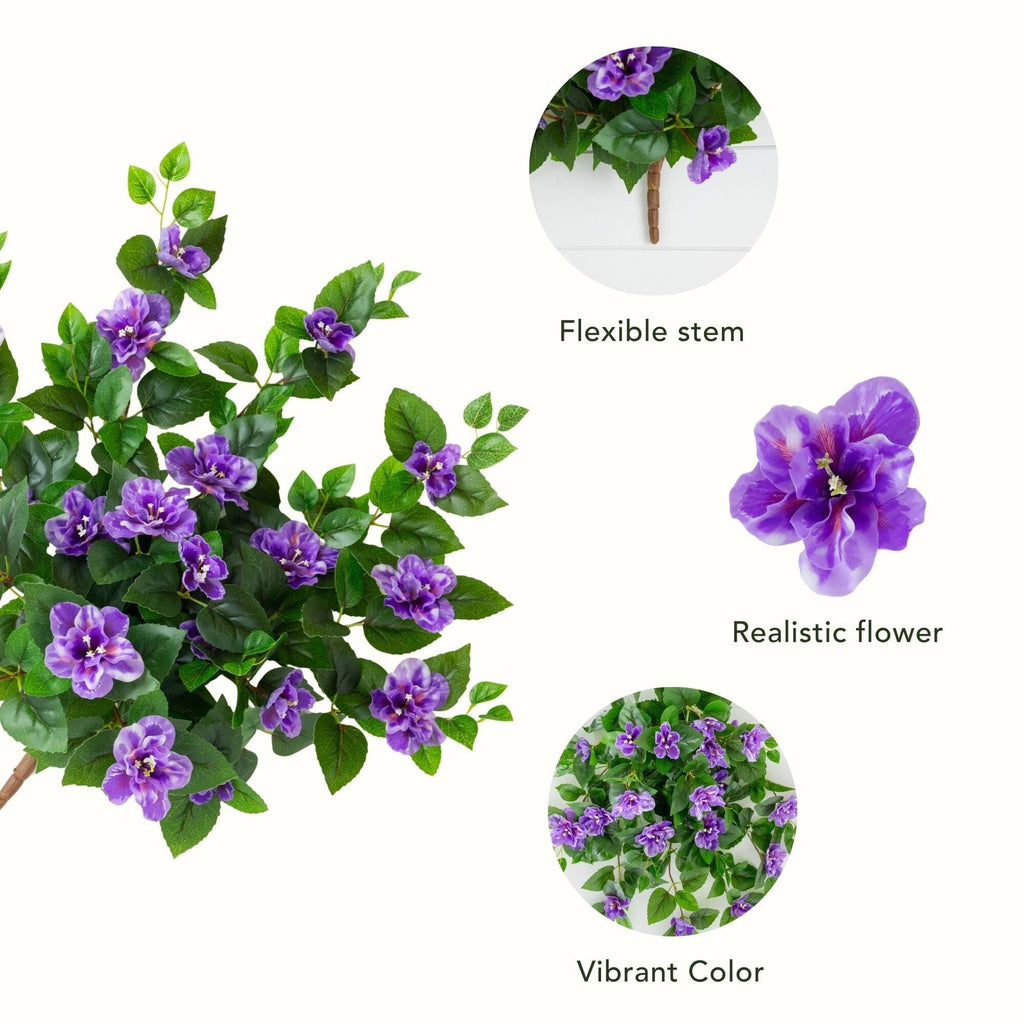 24" UV Resistant Artificial Azalea Hanging Plant (Indoor/Outdoor) - Set of 3
