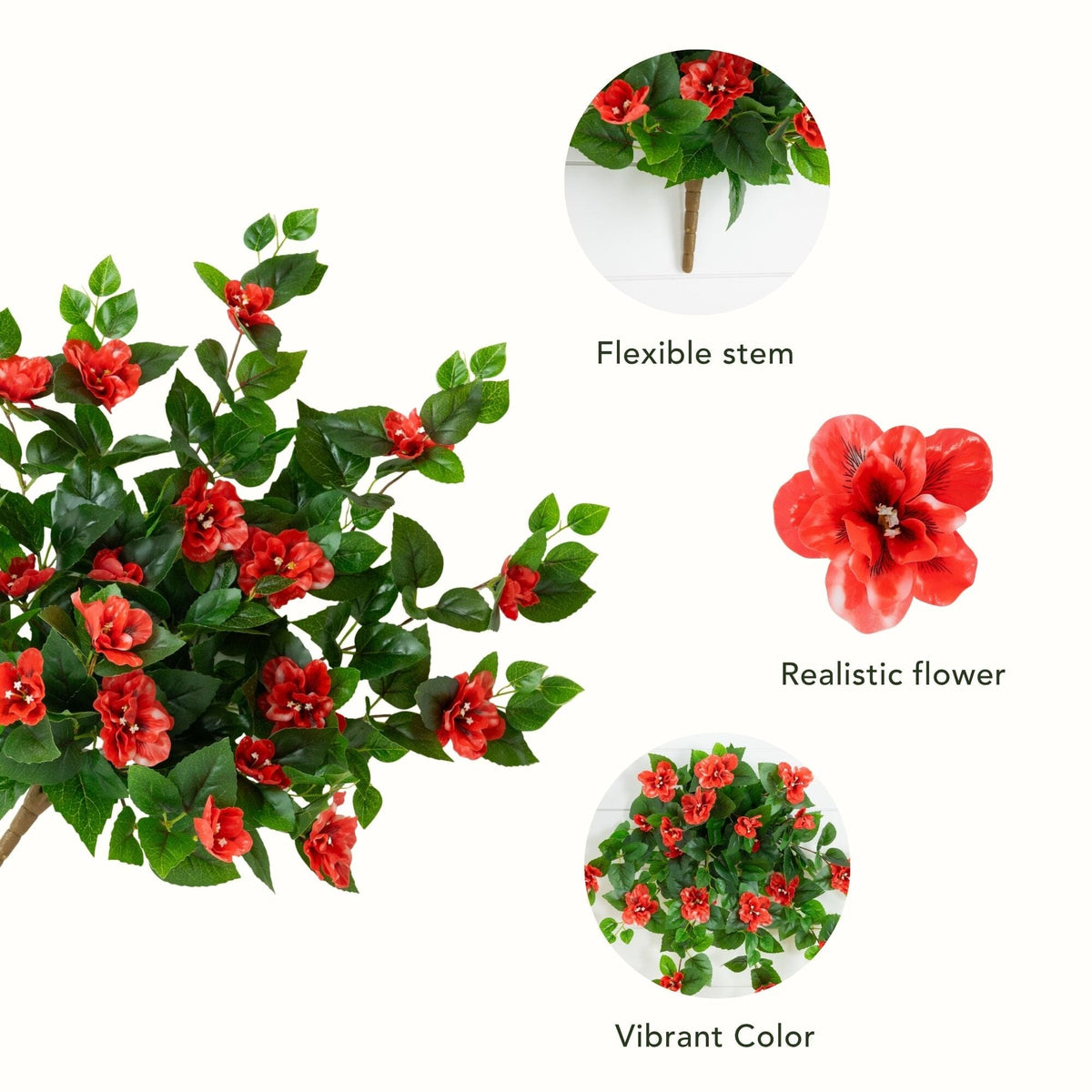 24" UV Resistant Artificial Azalea Hanging Plant (Indoor/Outdoor) - Set of 3