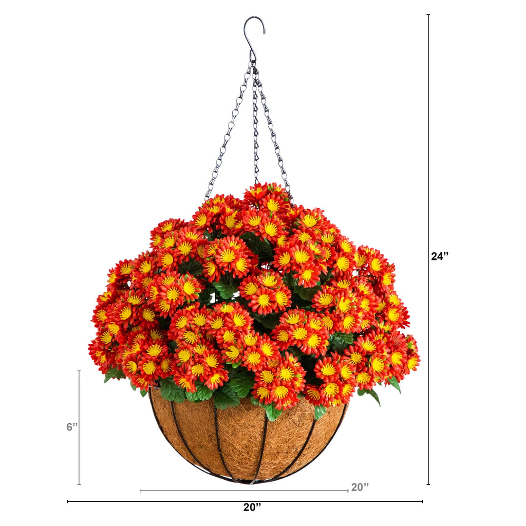 24" UV Resistant Artificial Chrysanthemum Hanging Basket (Indoor/Outdoor)