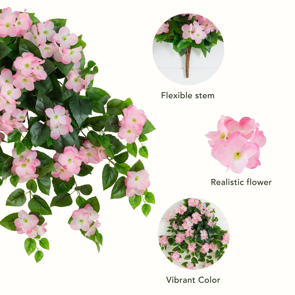 24" UV Resistant Artificial Hydrangea Hanging Plant (Indoor/Outdoor) - Set of 2