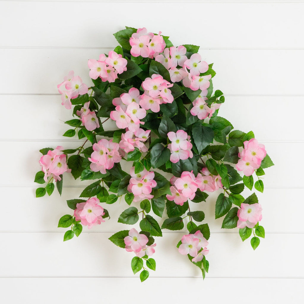 24" UV Resistant Artificial Hydrangea Hanging Plant (Indoor/Outdoor) - Set of 2
