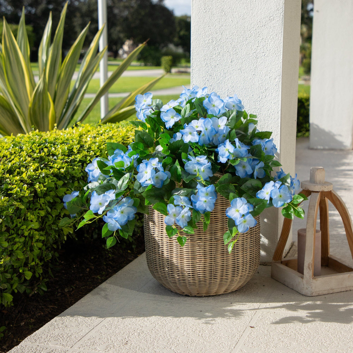 24" UV Resistant Artificial Hydrangea Hanging Plant (Indoor/Outdoor) - Set of 2